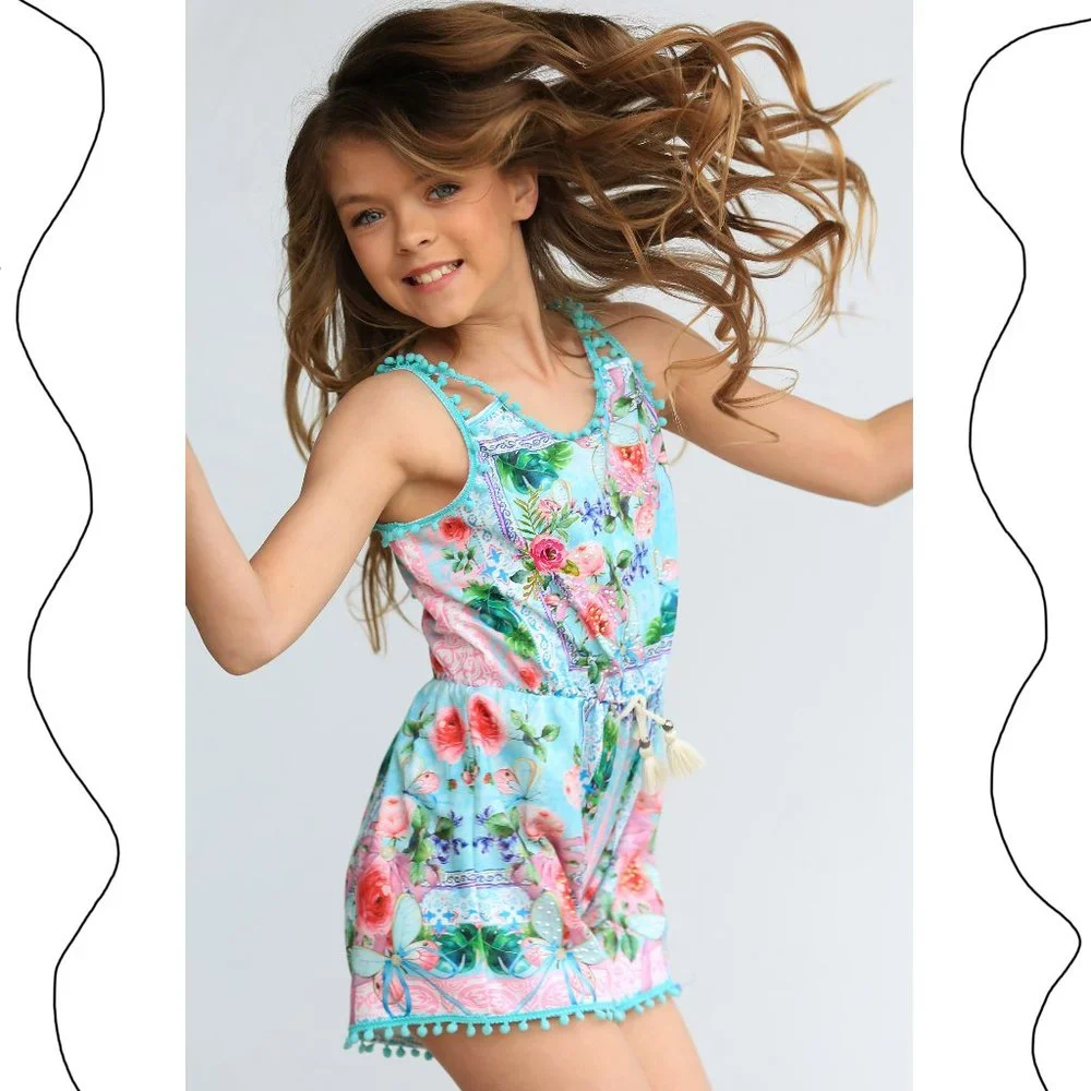 3T/4T NEW Hannah Banana Summer Soft Toddler Girls Romper Super Cute Pom Poms